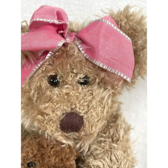 Russ Marmie Brown Teddy Bear in Pink Ribbon with Baby Bear Plush Stuff Toy 9.5in - Picture 4 of 7